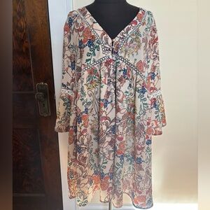 Umgee Boho Eyelet Multicolor Floral Bell Sleeve Dress